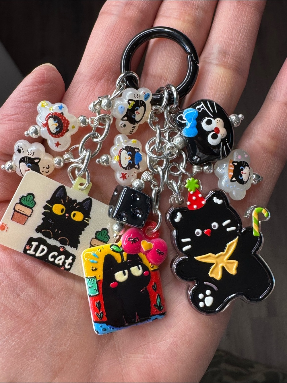 Black cat bag phone charm key chain